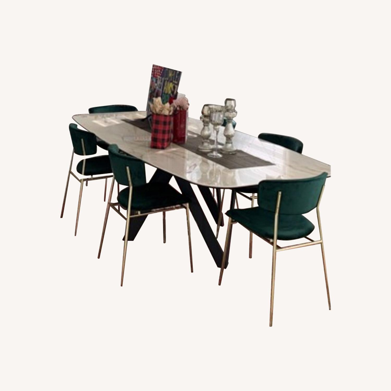 Cartesio Ceramic Table 6 Gold Frame Green Chairs - image-0