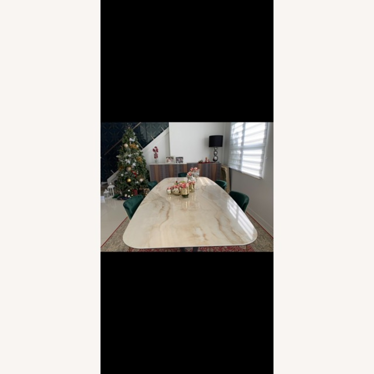 Cartesio Ceramic Table 6 Gold Frame Green Chairs - image-4