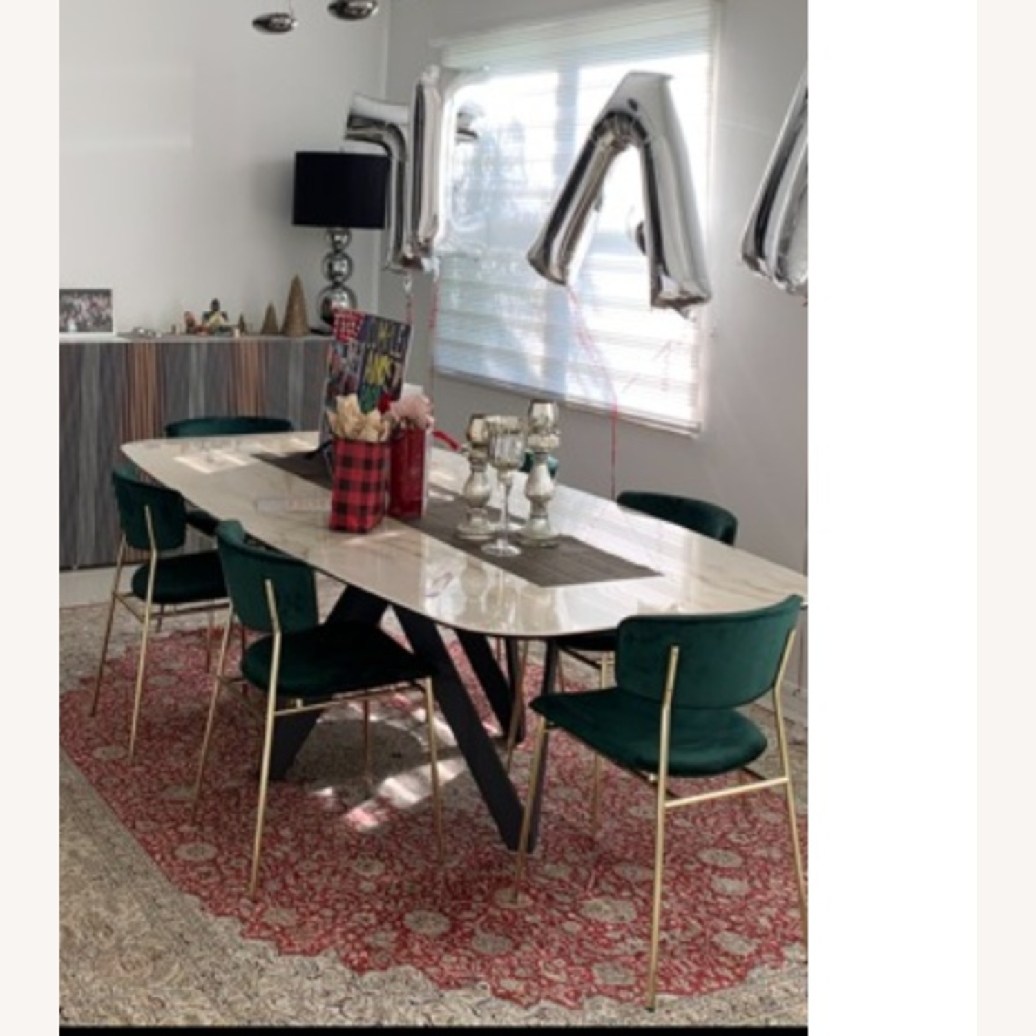 Cartesio Ceramic Table 6 Gold Frame Green Chairs - image-6