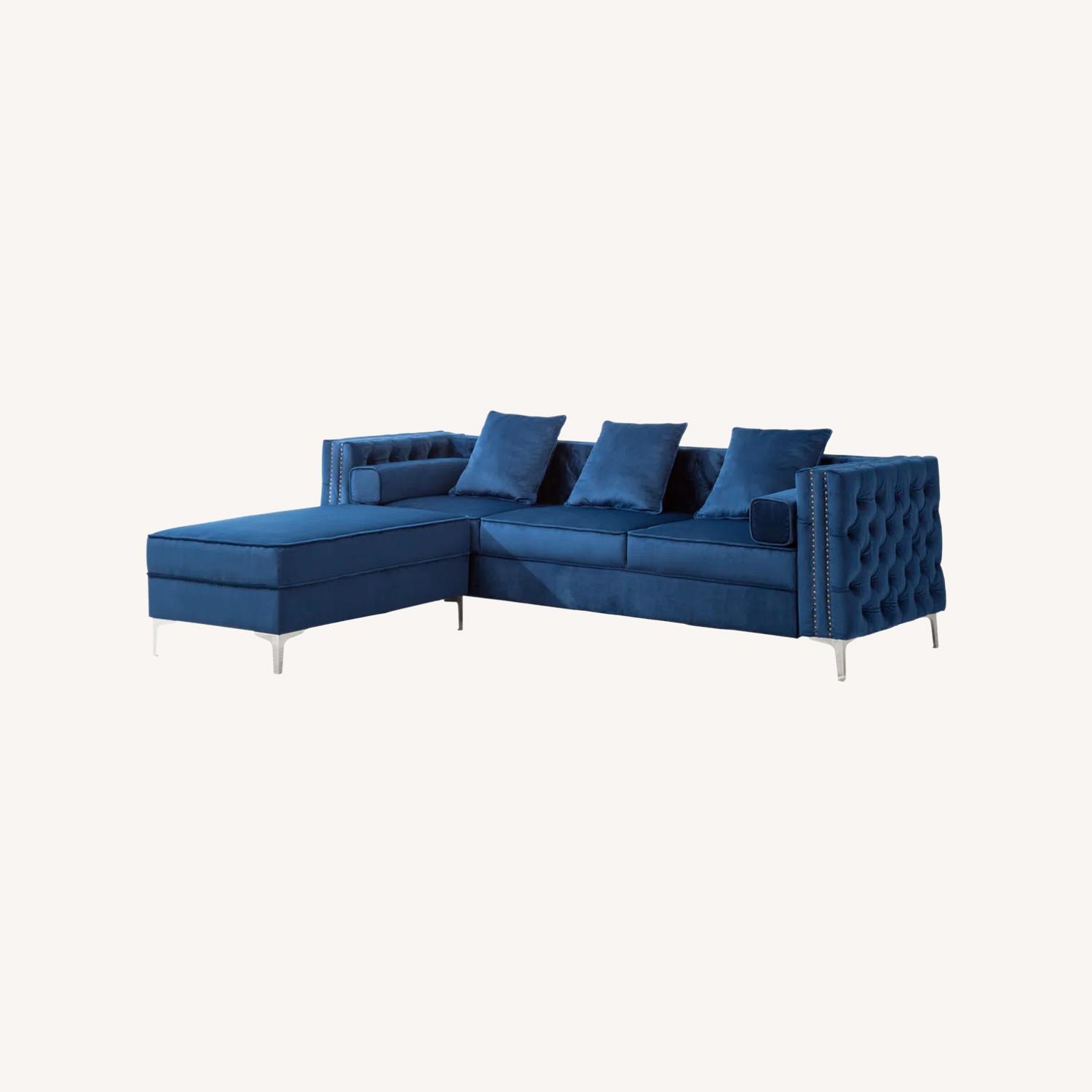 Wayfair Blue Velvet Sofa with Chaise - image-0