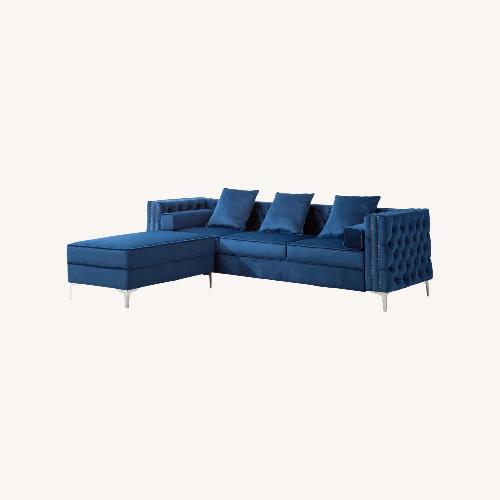 Used Wayfair Blue Velvet Sofa with Chaise  for sale on AptDeco