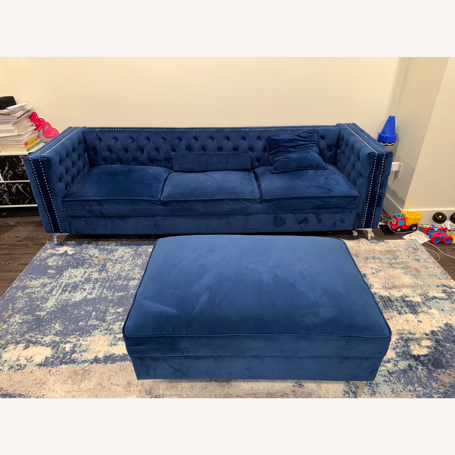 Wayfair Blue Velvet Sofa with Chaise - image-5
