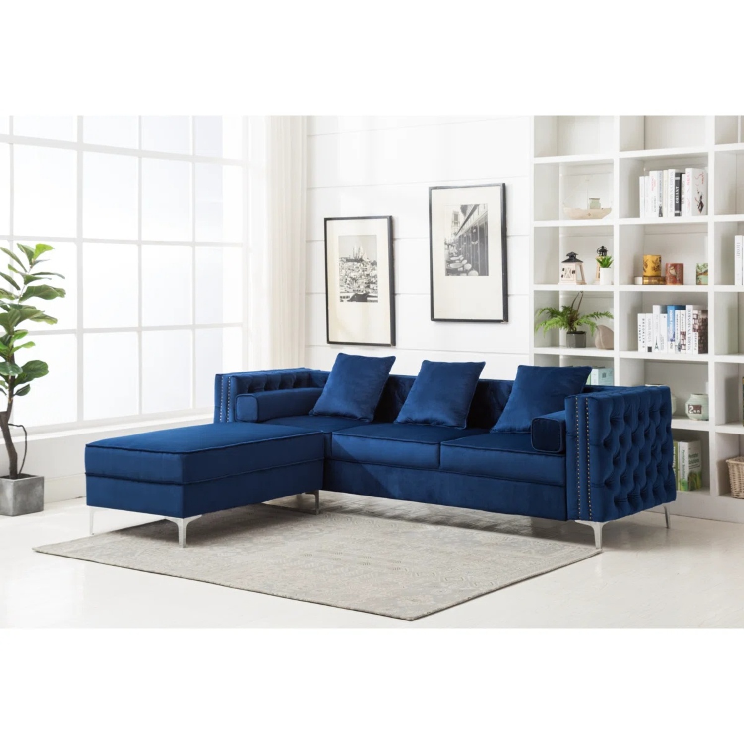 Wayfair Blue Velvet Sofa with Chaise - image-8