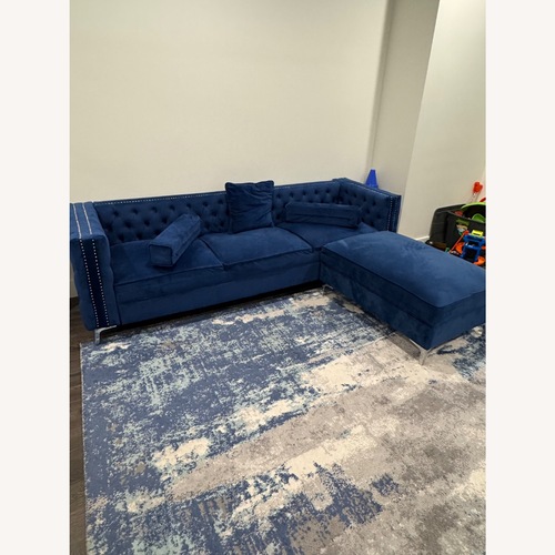Used Wayfair Blue Velvet Sofa with Chaise  for sale on AptDeco