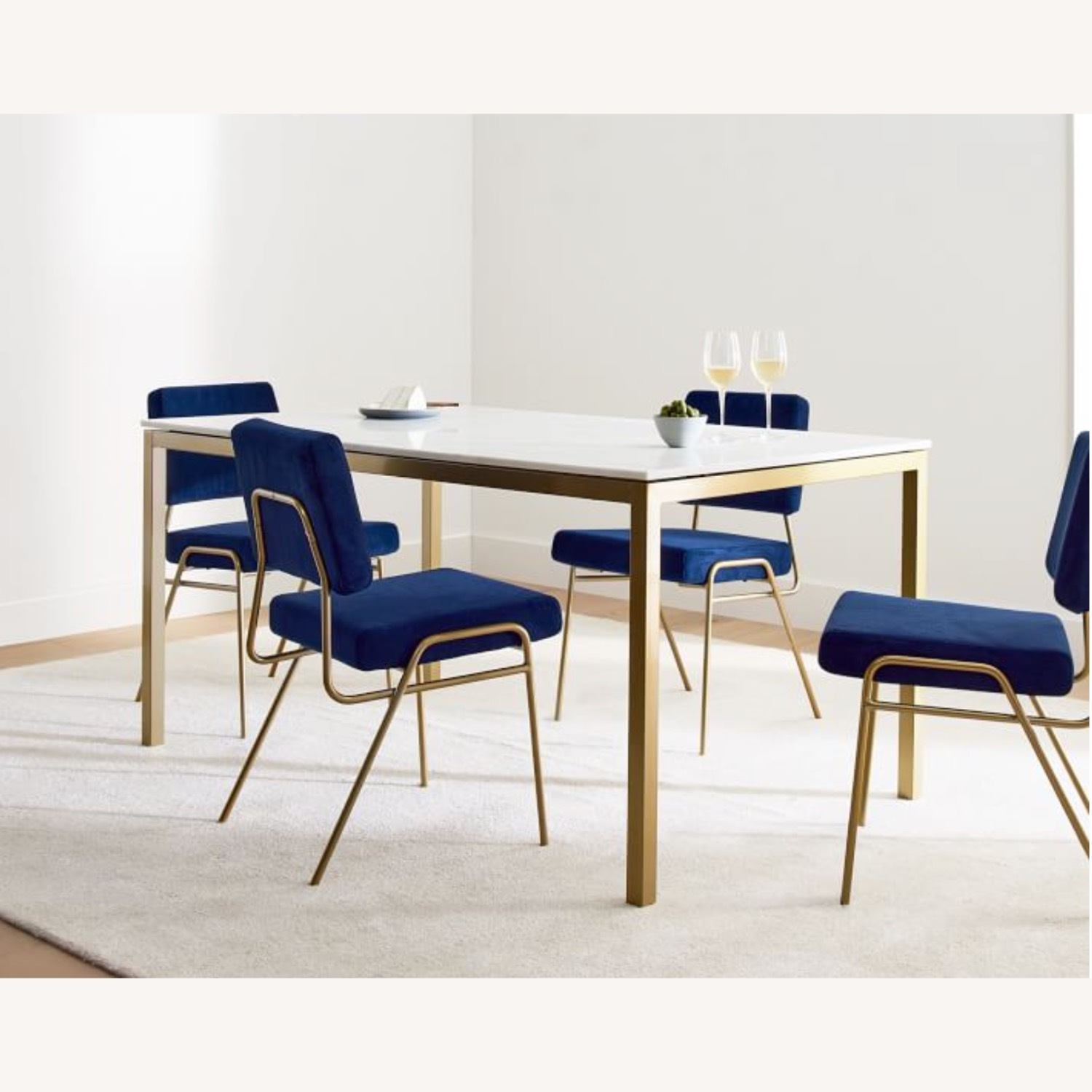 West Elm Wire Frame Blue Velvet Dining Chairs - image-0