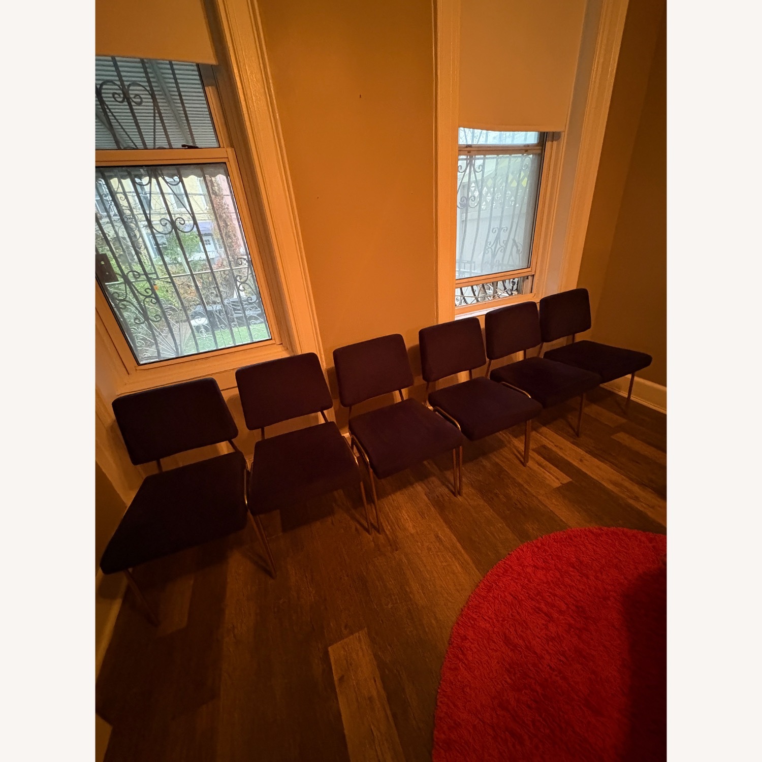 West Elm Wire Frame Blue Velvet Dining Chairs - image-2