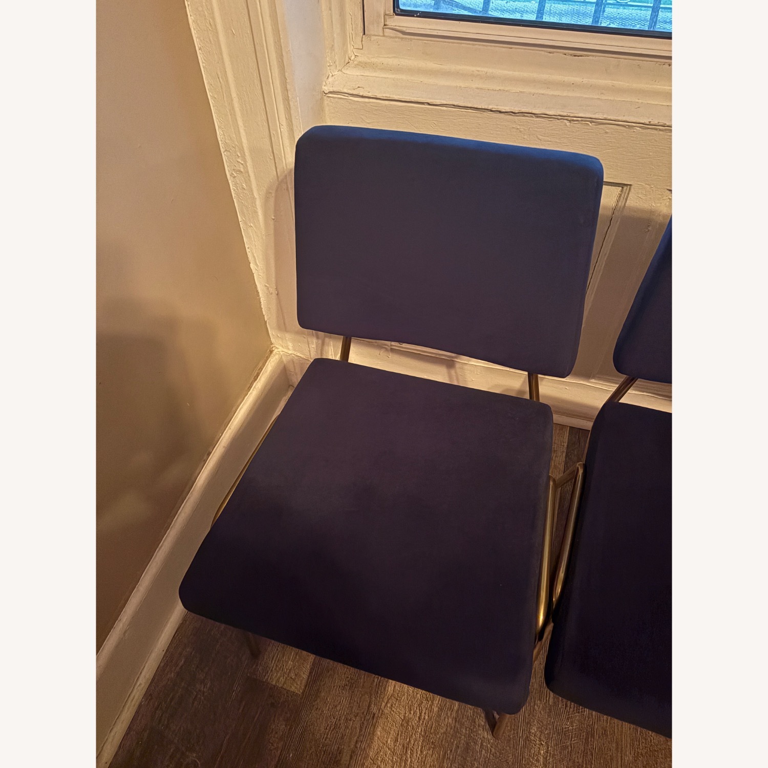 West Elm Wire Frame Blue Velvet Dining Chairs - image-4