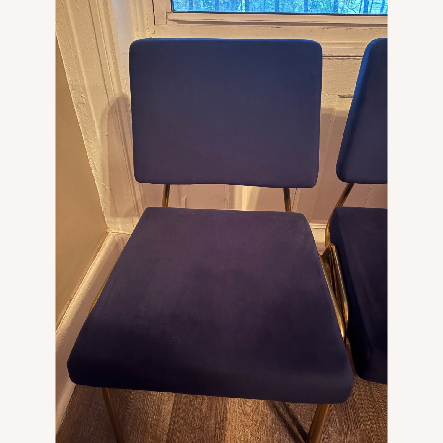 West Elm Wire Frame Blue Velvet Dining Chairs - image-5
