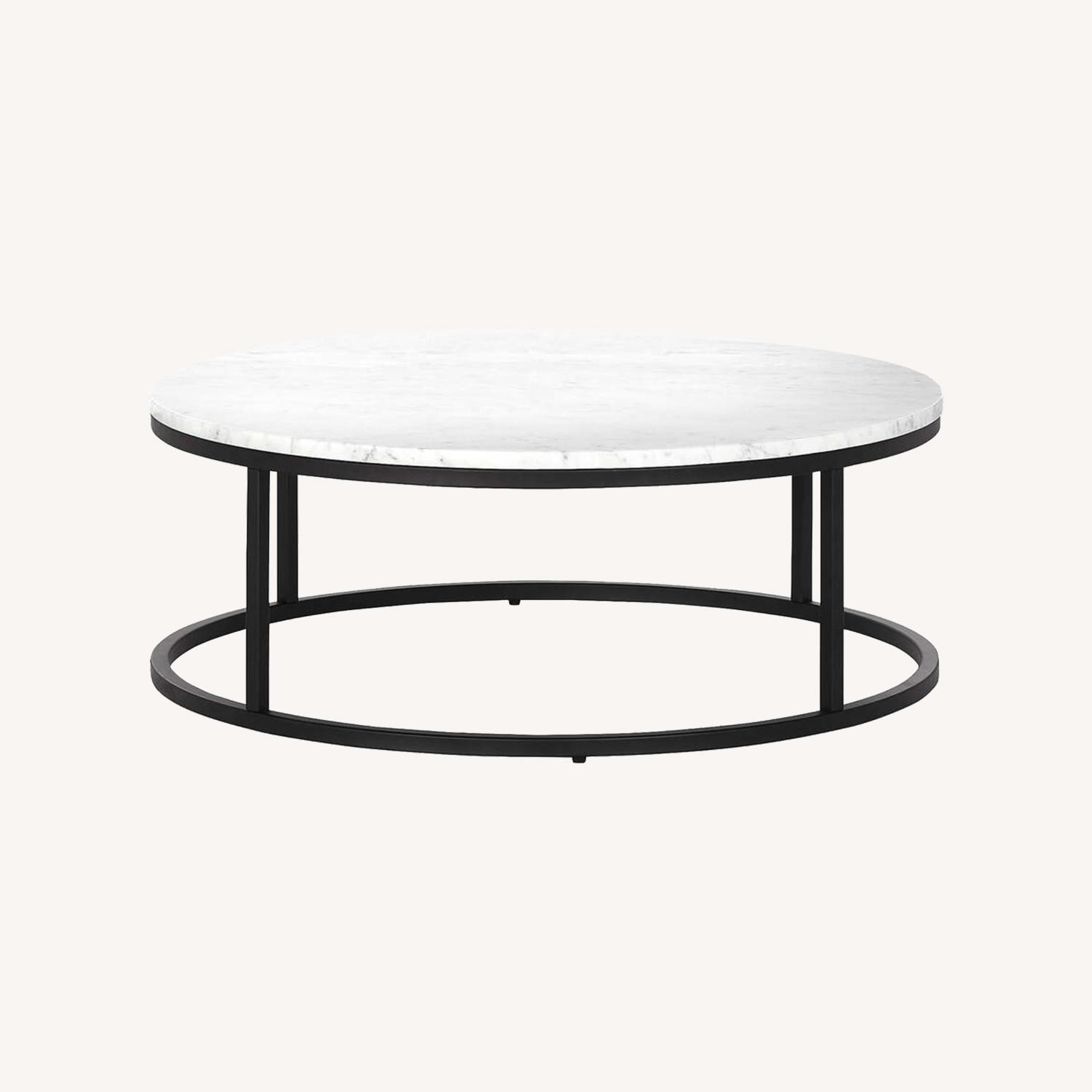 CB2 Smart 33" Round Marble Brass Coffee Table - image-0