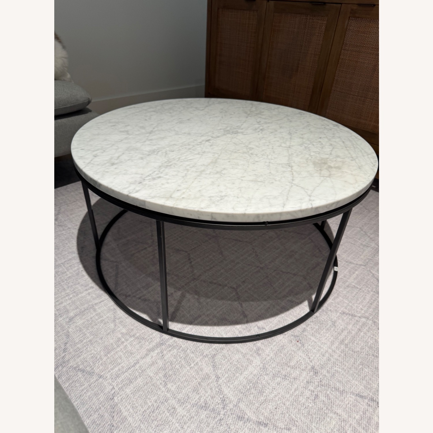 CB2 Smart 33" Round Marble Brass Coffee Table - image-1