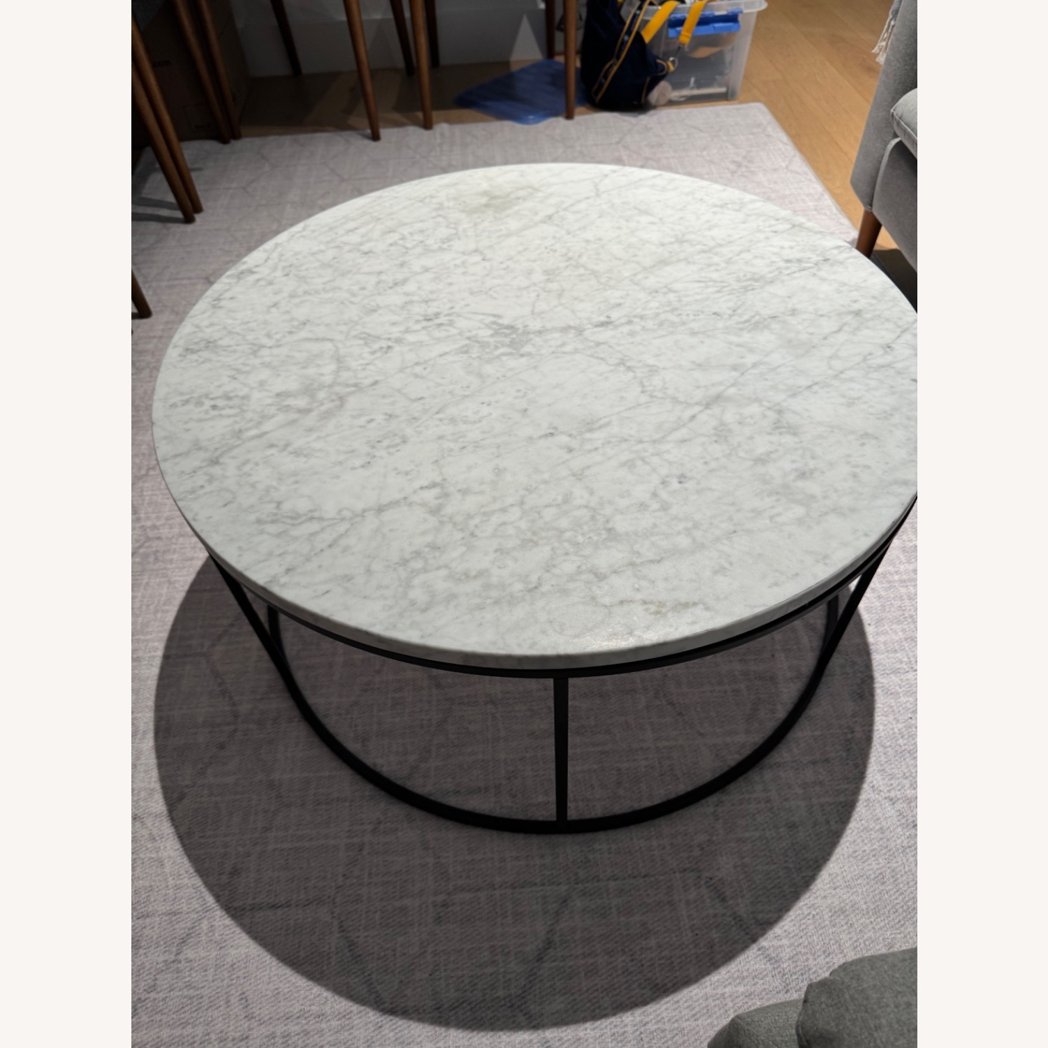 CB2 Smart 33" Round Marble Brass Coffee Table - image-3