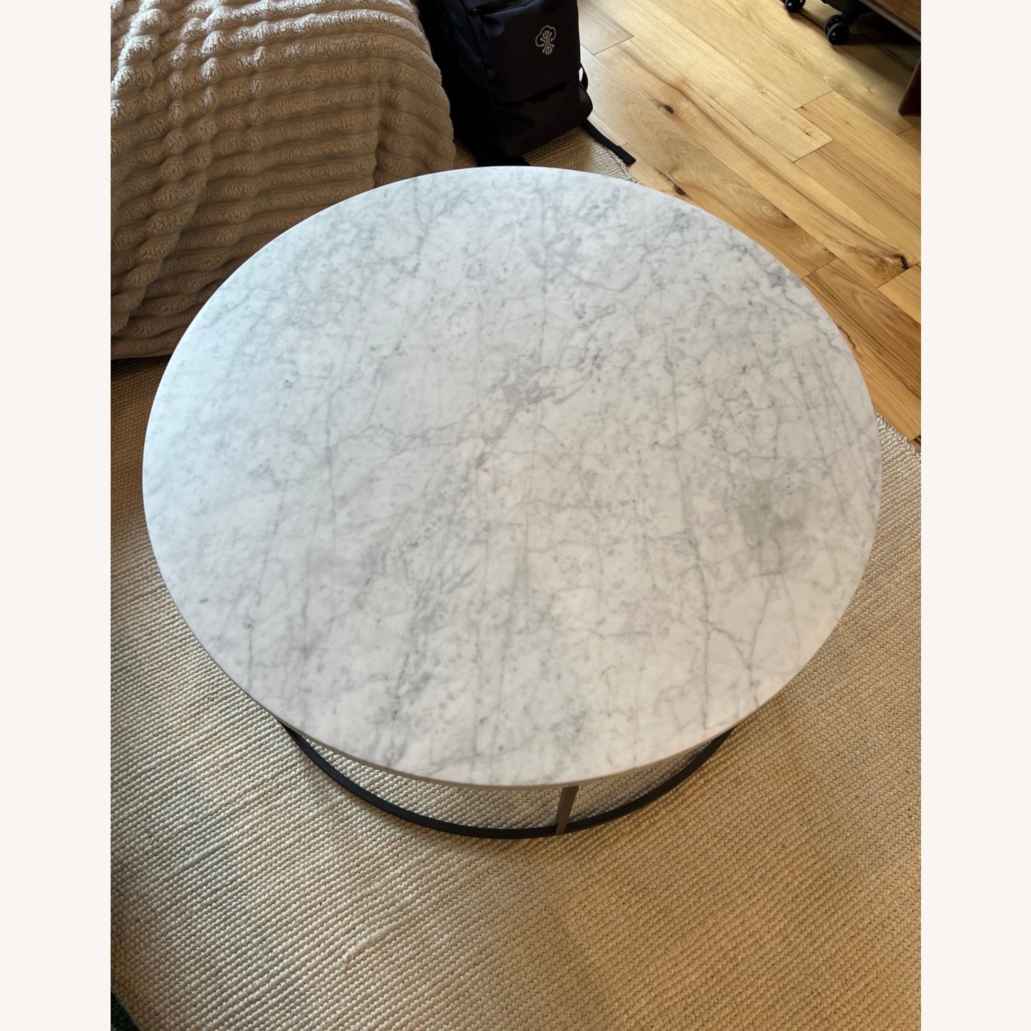 CB2 Smart 33" Round Marble Brass Coffee Table - image-2