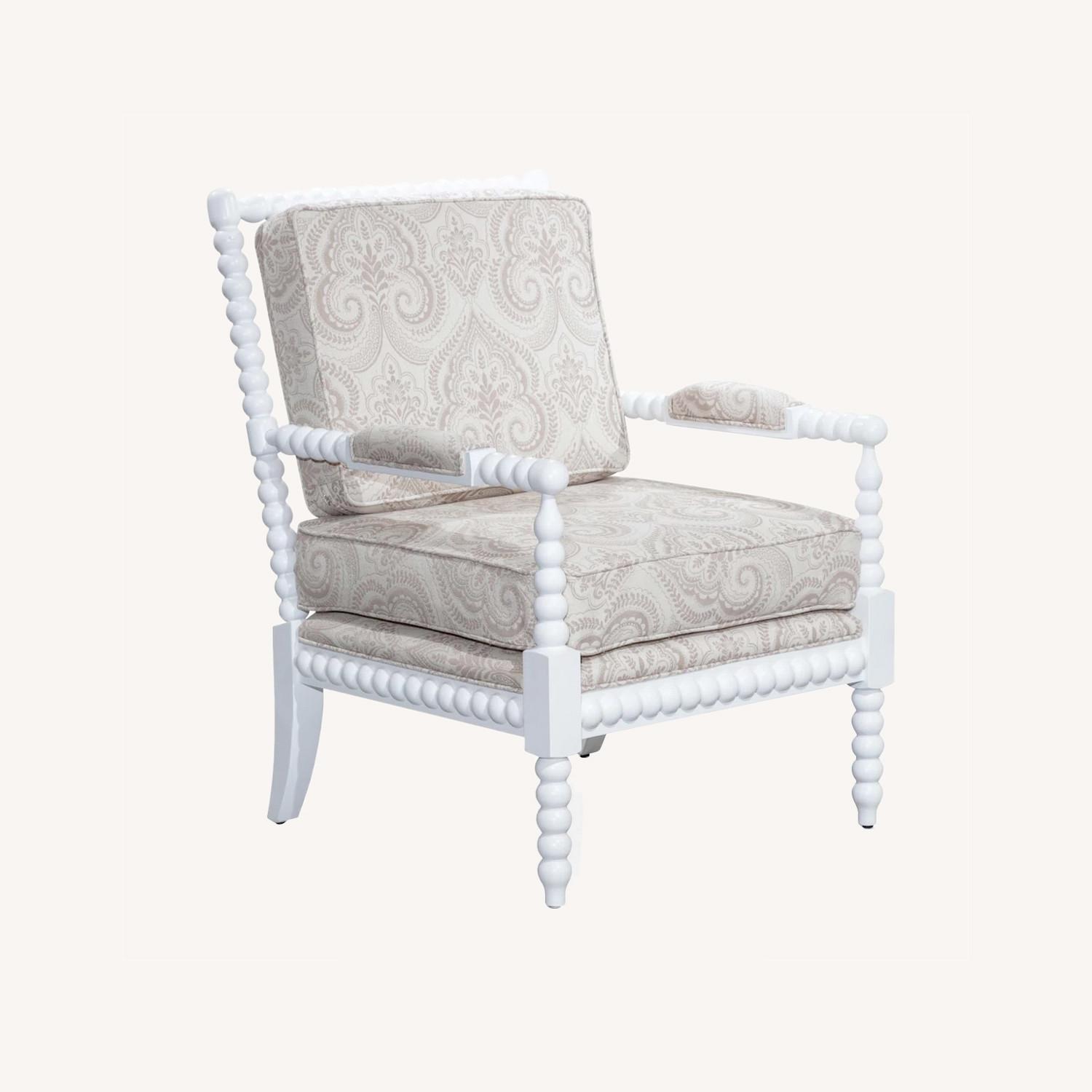 2 Spindle Accent Chairs White Cushions - image-0