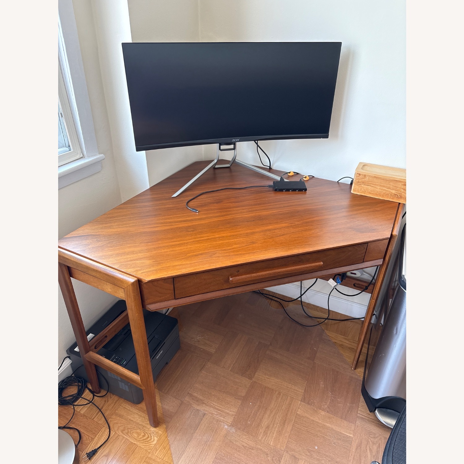 Crate & Barrel Tate Walnut Corner Desk - image-1