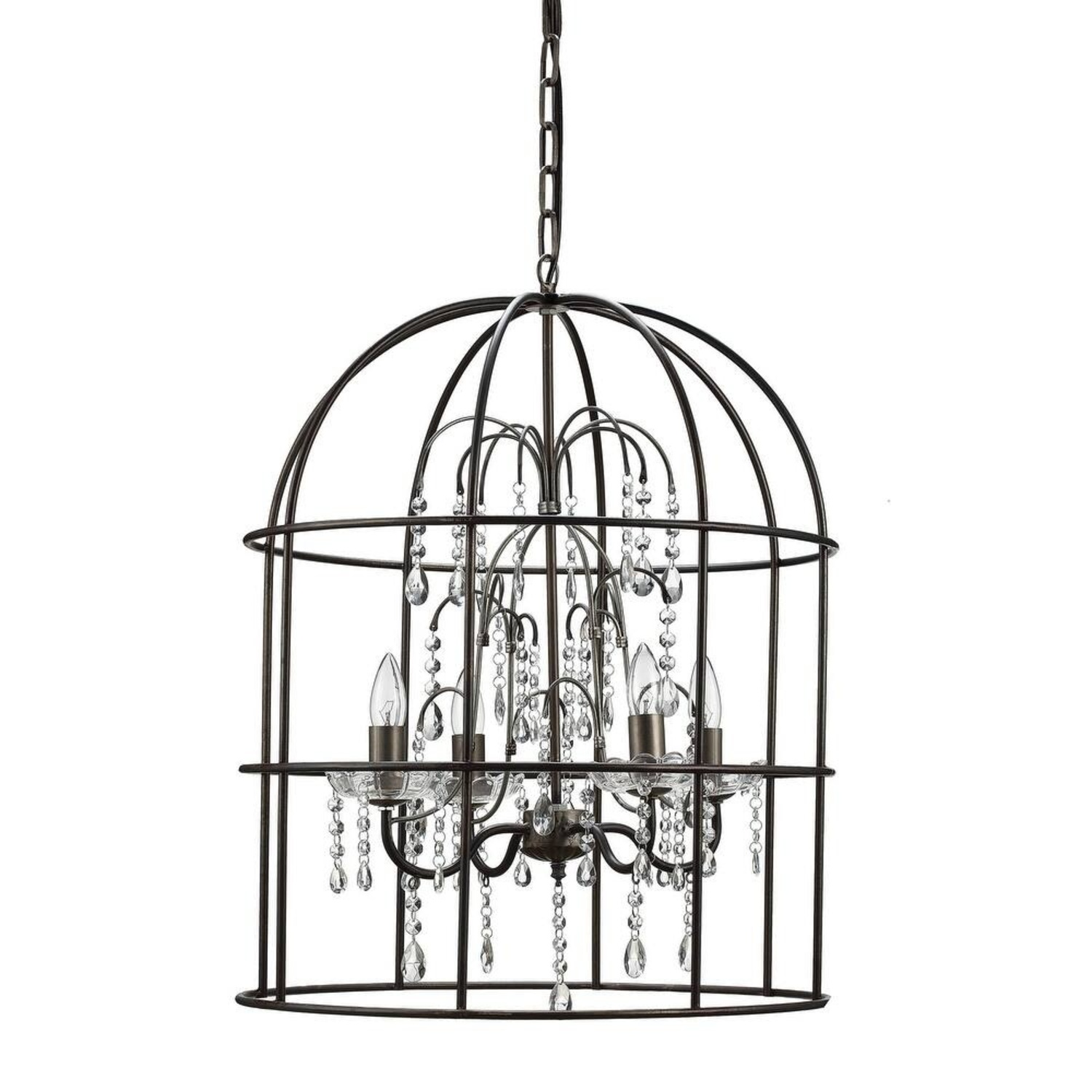 Metal Birdcage Chandelier W Crystals  - image-4