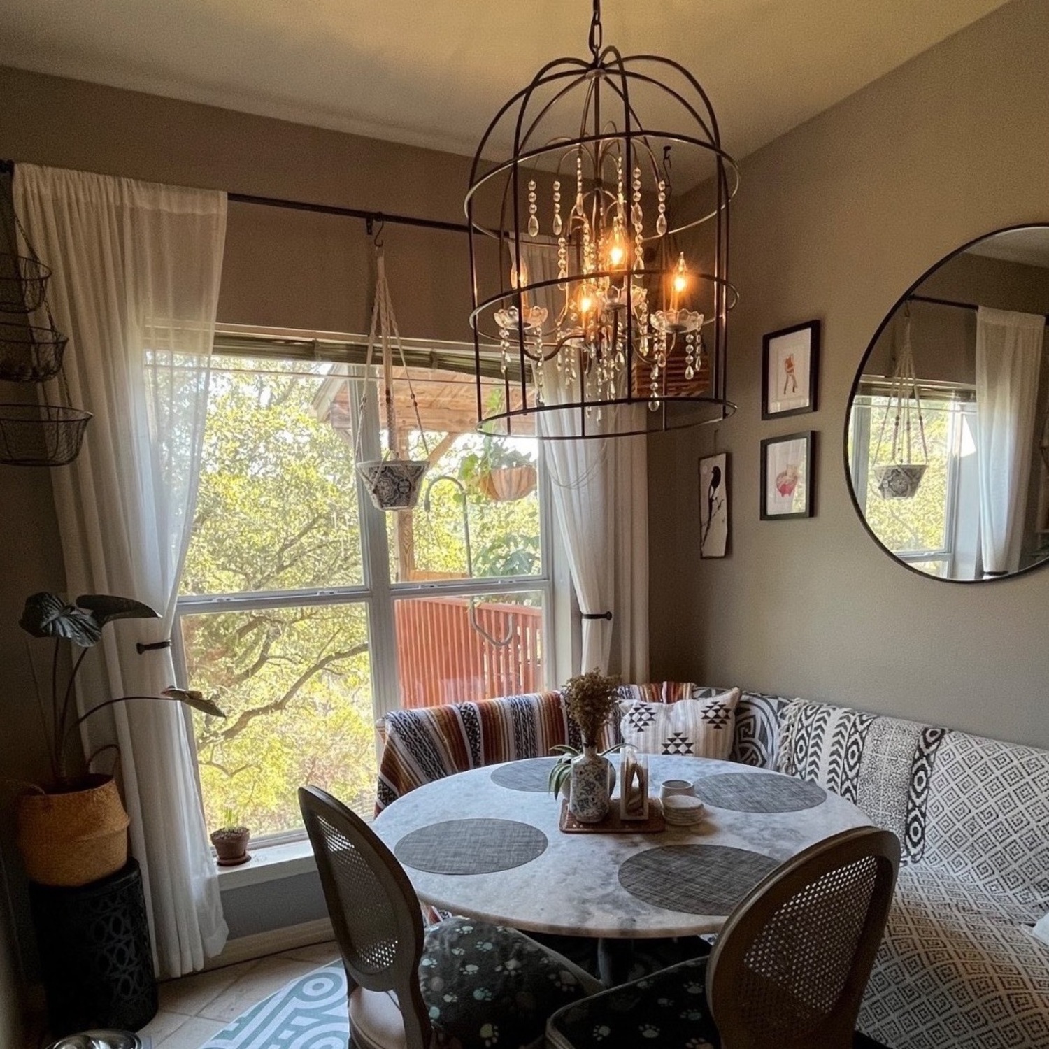 Metal Birdcage Chandelier W Crystals  - image-3