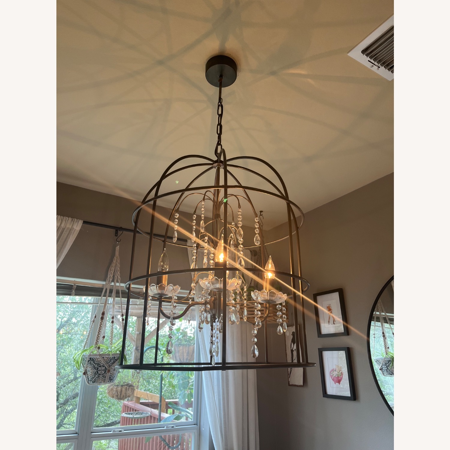 Metal Birdcage Chandelier W Crystals  - image-1