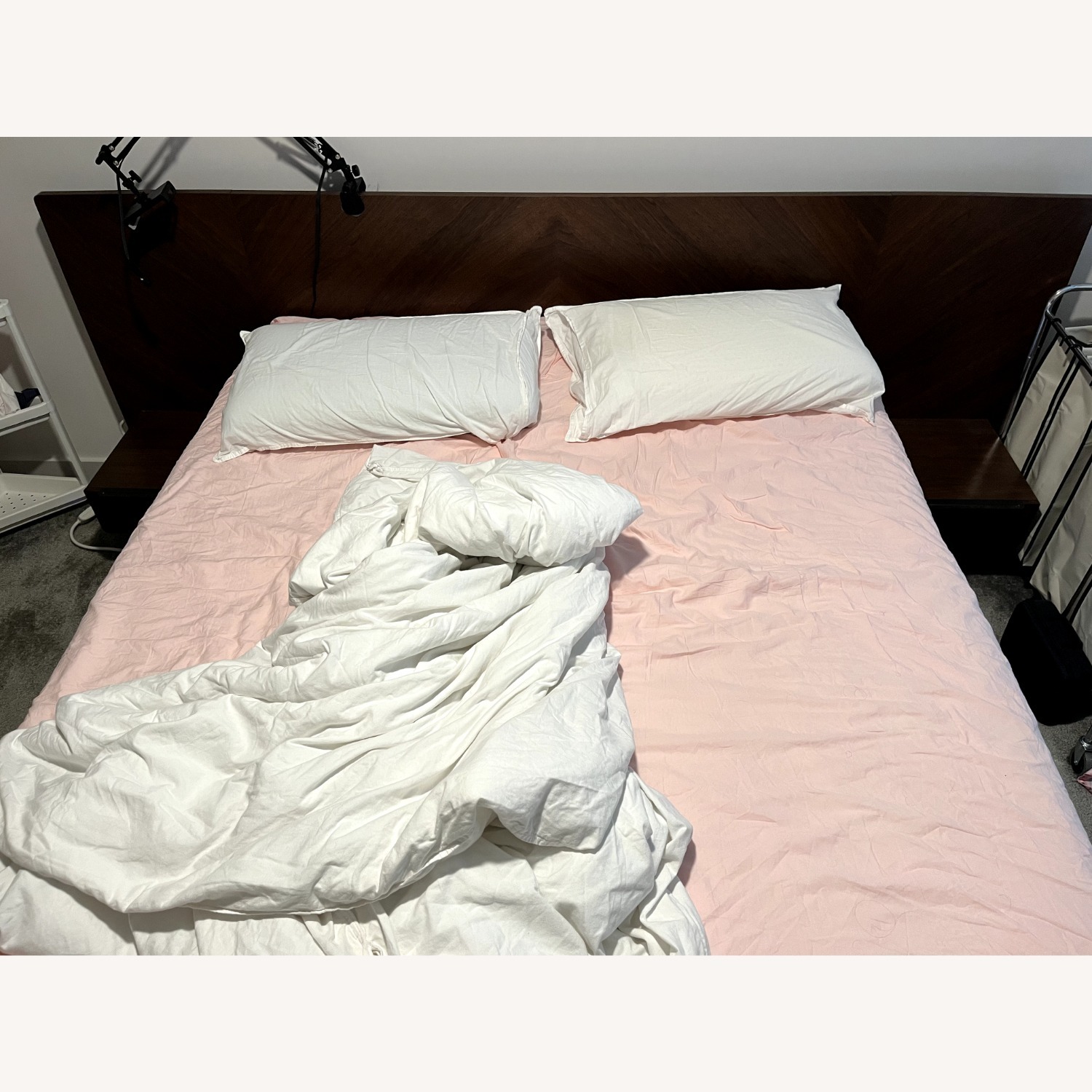 Article Nera Queen Bed Frame with Nightstands Set Walnut - image-1