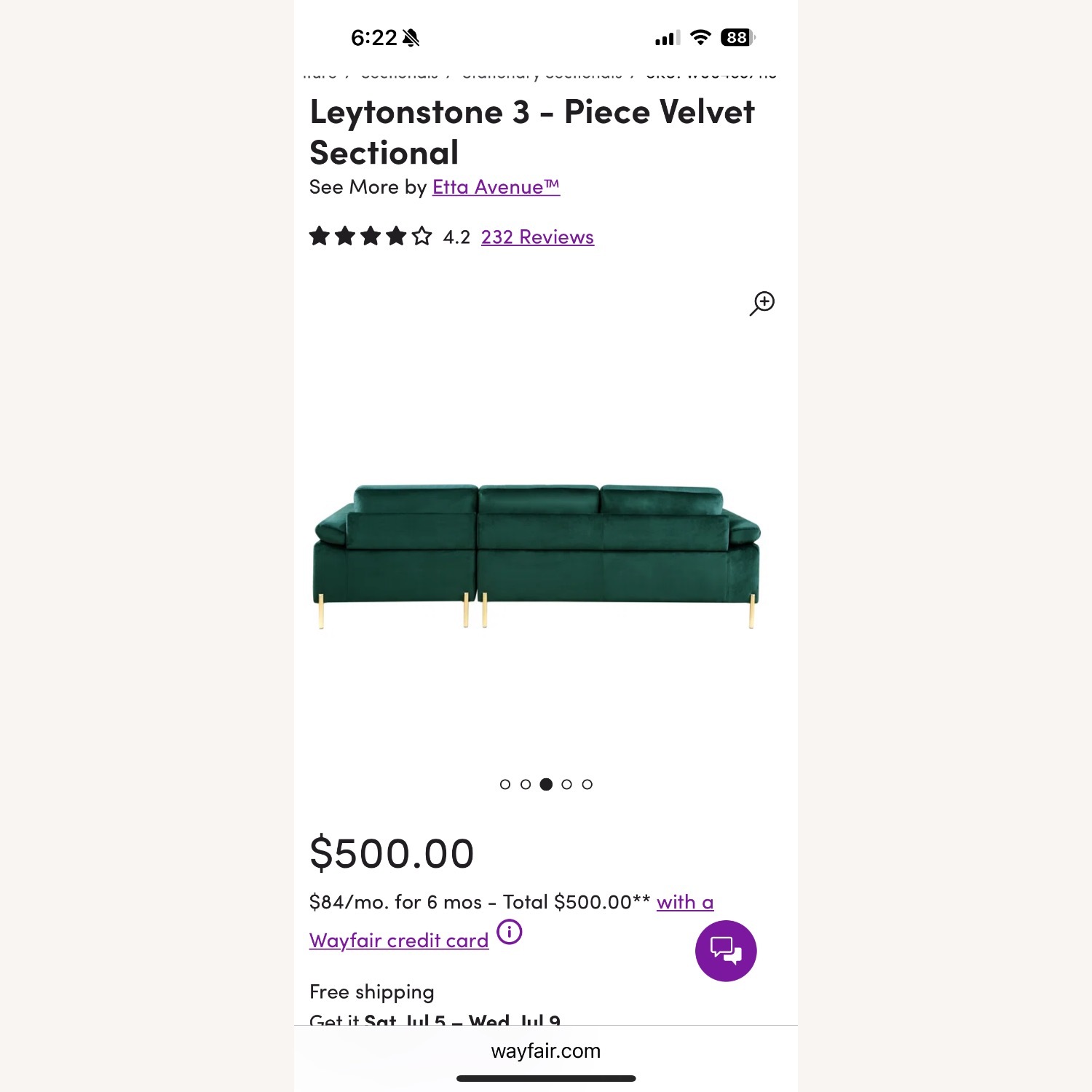 Wayfair Leytonstone 3 Piece Velvet Sectional - image-7