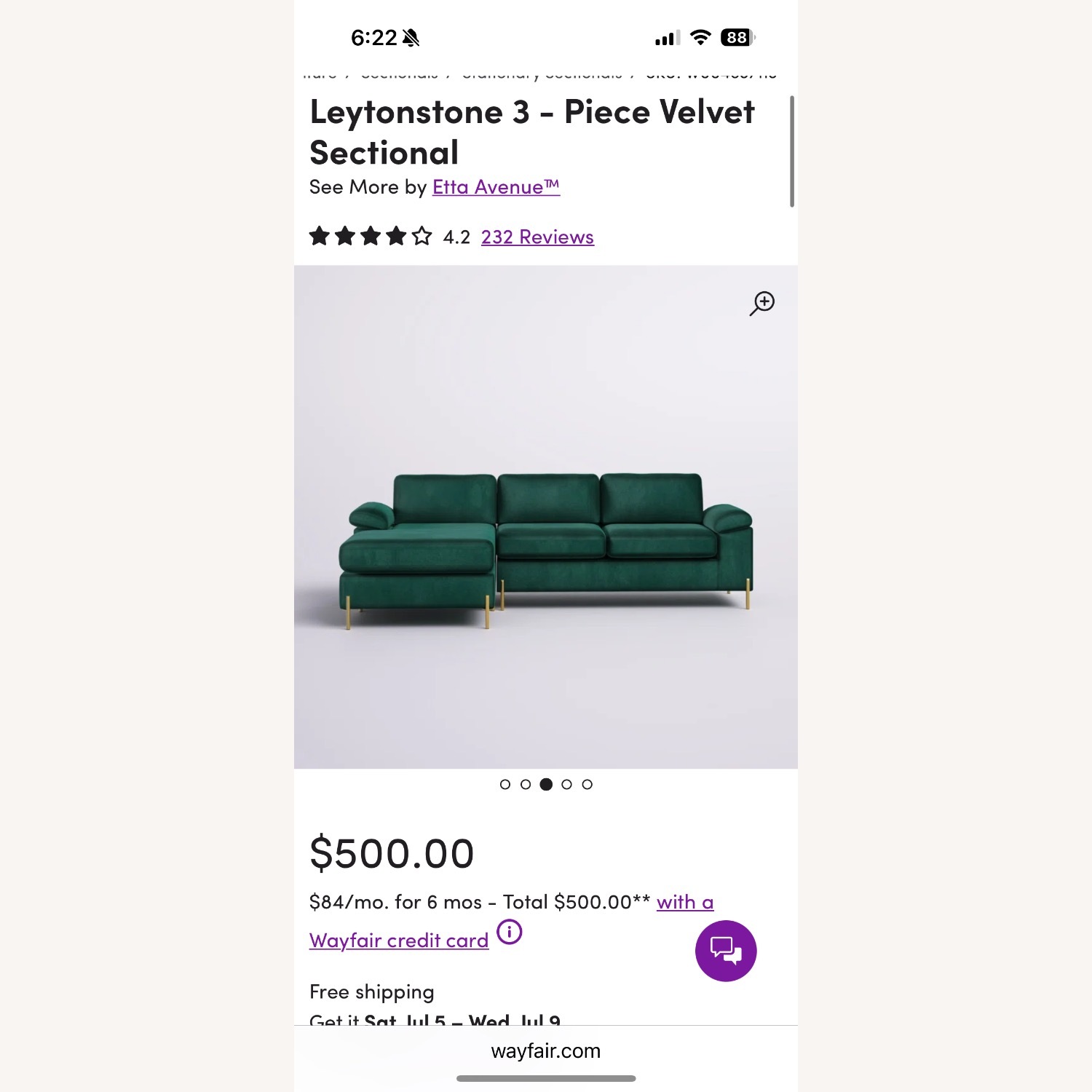 Wayfair Leytonstone 3 Piece Velvet Sectional - image-6