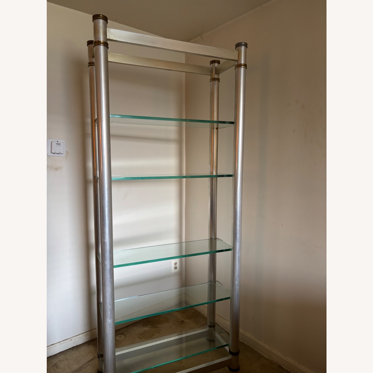 Silver Etagere with Brass Edgings on Each Corner  - image-1