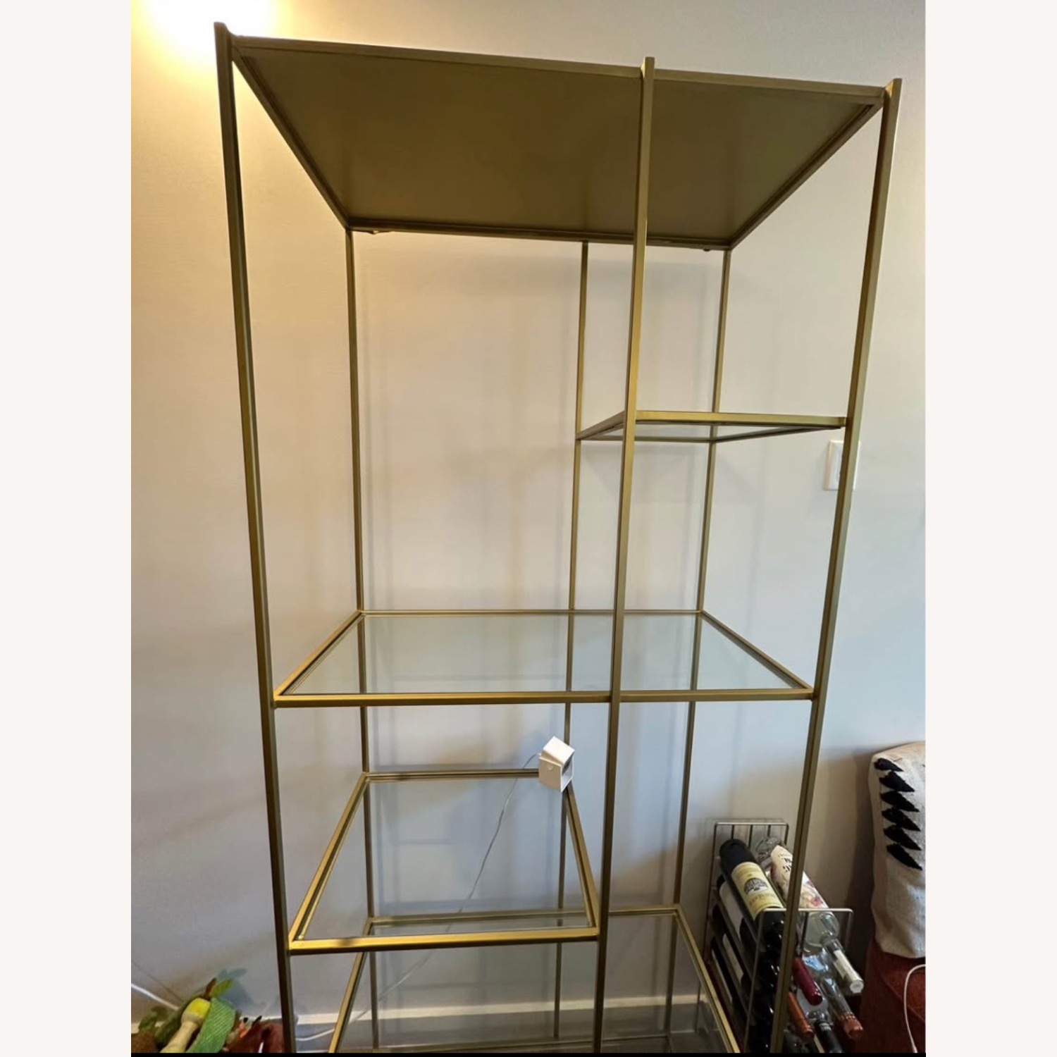 Crate & Barrel Estelle Gold and Glass Display Shelf - image-2