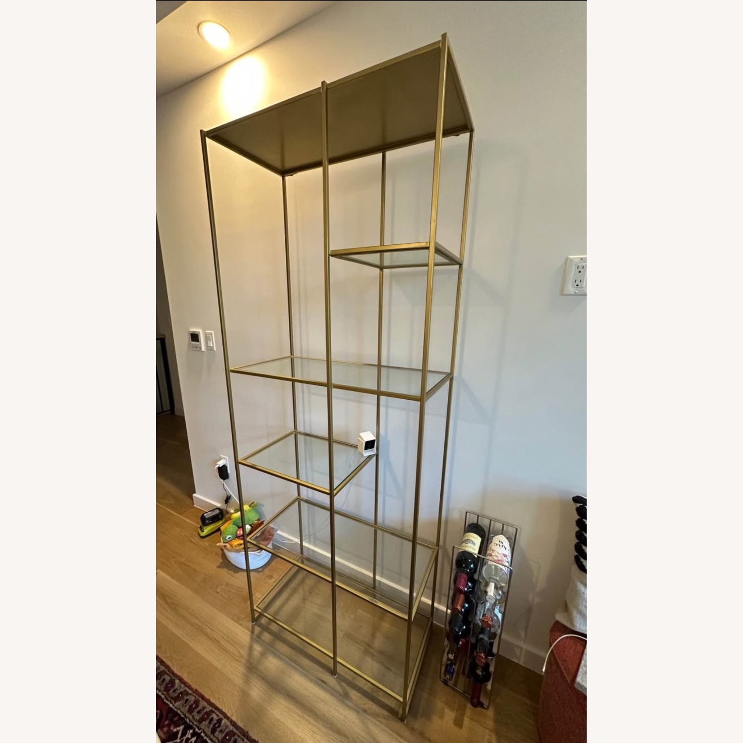 Crate & Barrel Estelle Gold and Glass Display Shelf - image-3