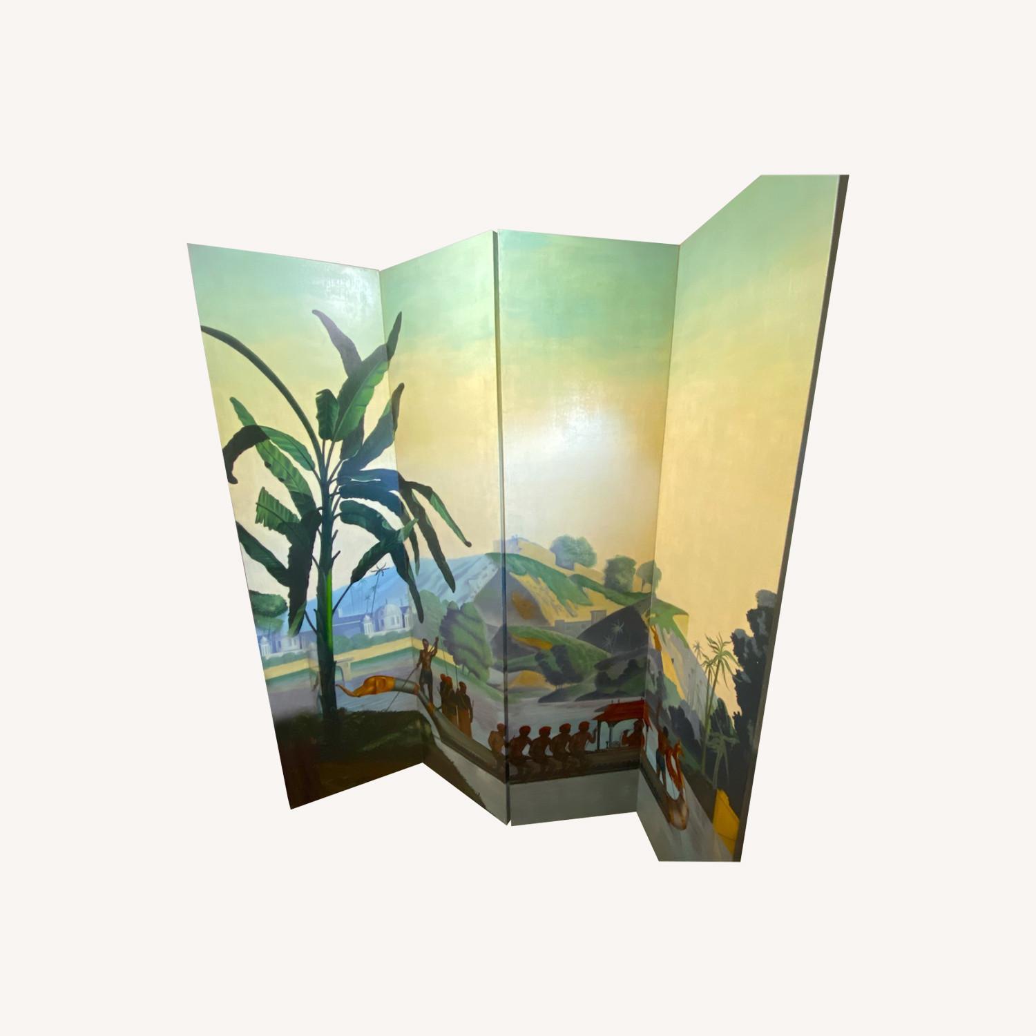 Maitland-Smith Hand Painted Canvas 4 Panel Screen - image-0
