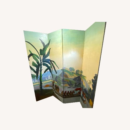Used Maitland-Smith Hand Painted Canvas 4 Panel Screen for sale on AptDeco