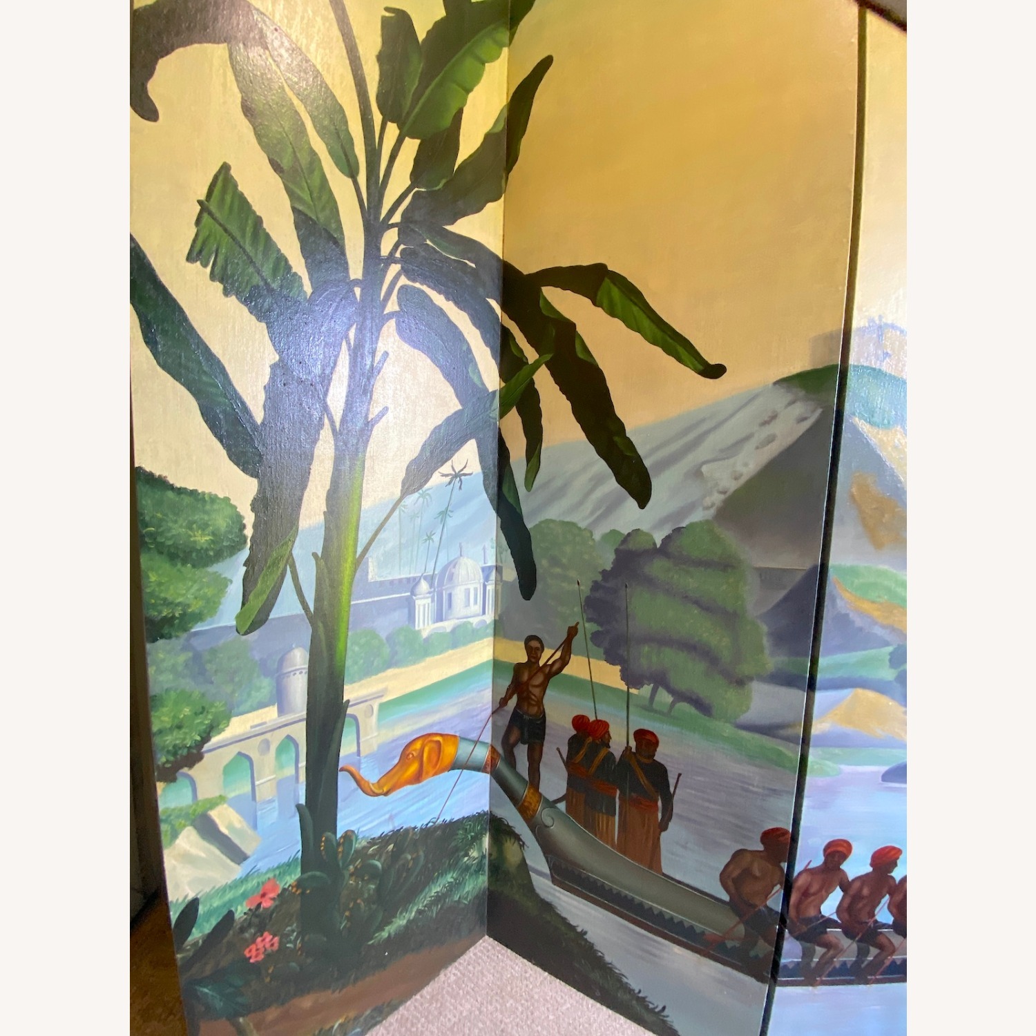 Maitland-Smith Hand Painted Canvas 4 Panel Screen - image-3