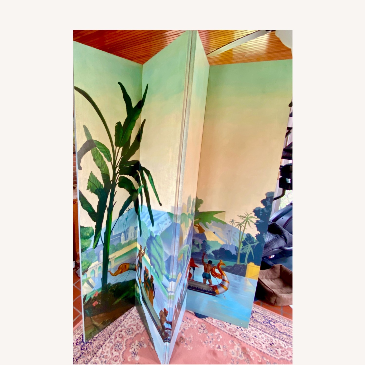 Maitland-Smith Hand Painted Canvas 4 Panel Screen - image-1