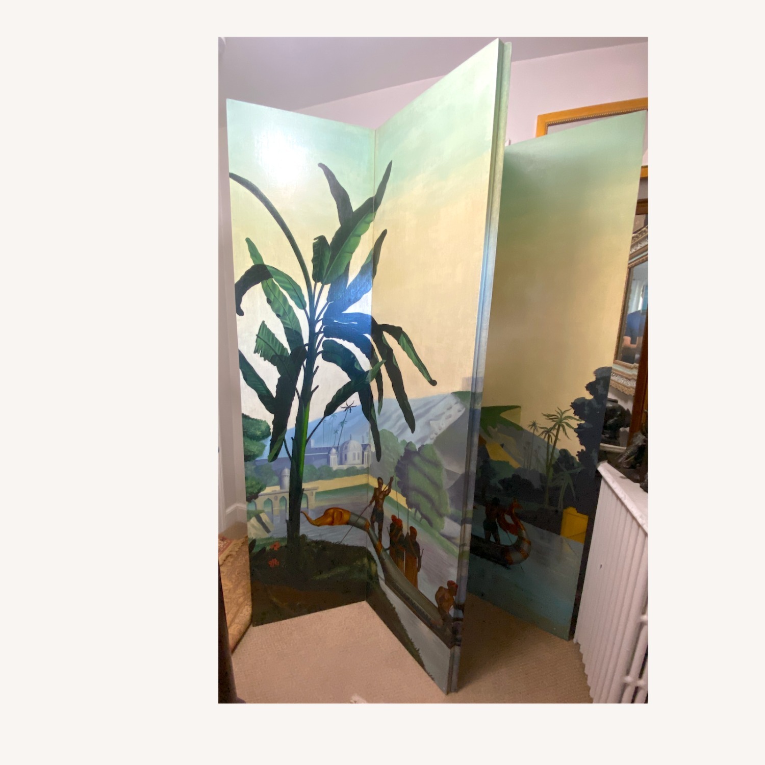 Maitland-Smith Hand Painted Canvas 4 Panel Screen - image-8