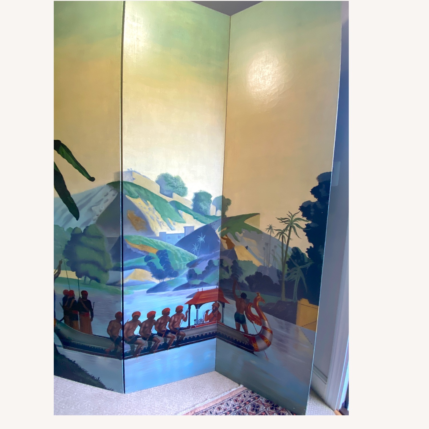 Maitland-Smith Hand Painted Canvas 4 Panel Screen - image-5