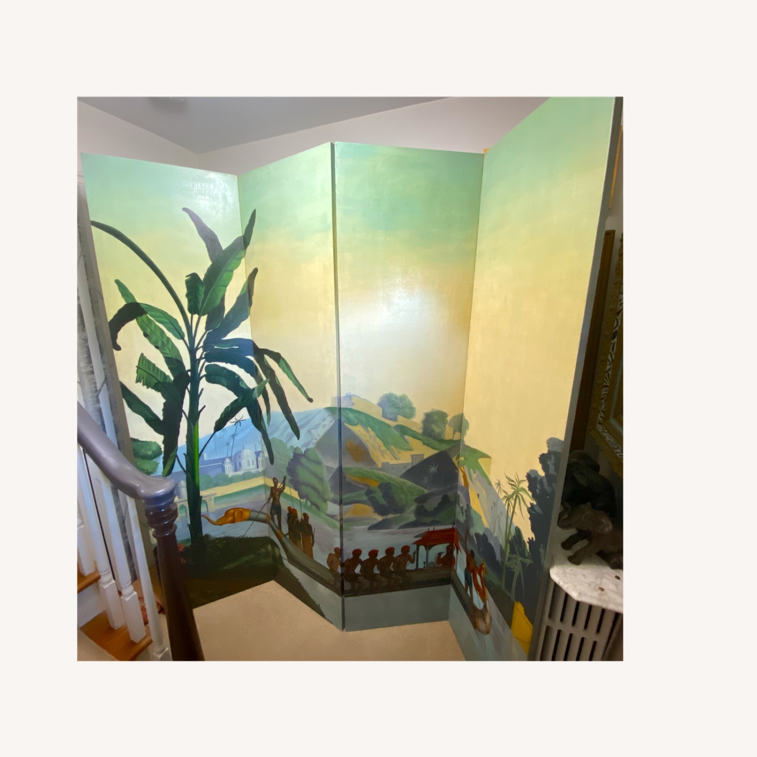 Maitland-Smith Hand Painted Canvas 4 Panel Screen - image-2