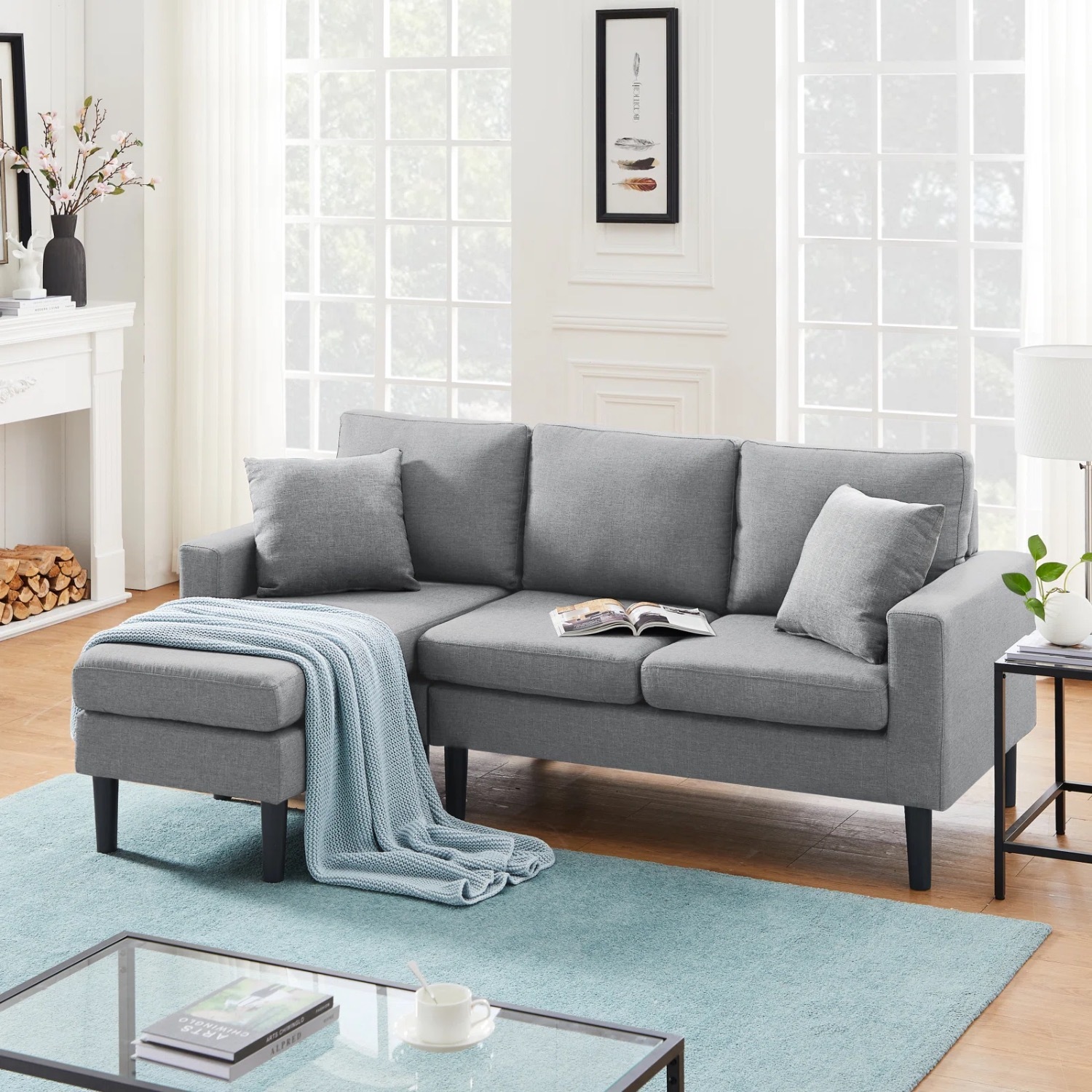 Corrigan Studio - Copey 77.16" Wide Reversible Modular Sofa & Chaise with Ottoman - image-1