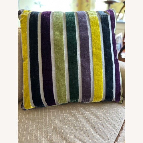 Used Custom Velvet/Silk 21” Sq Throw Pillows for sale on AptDeco