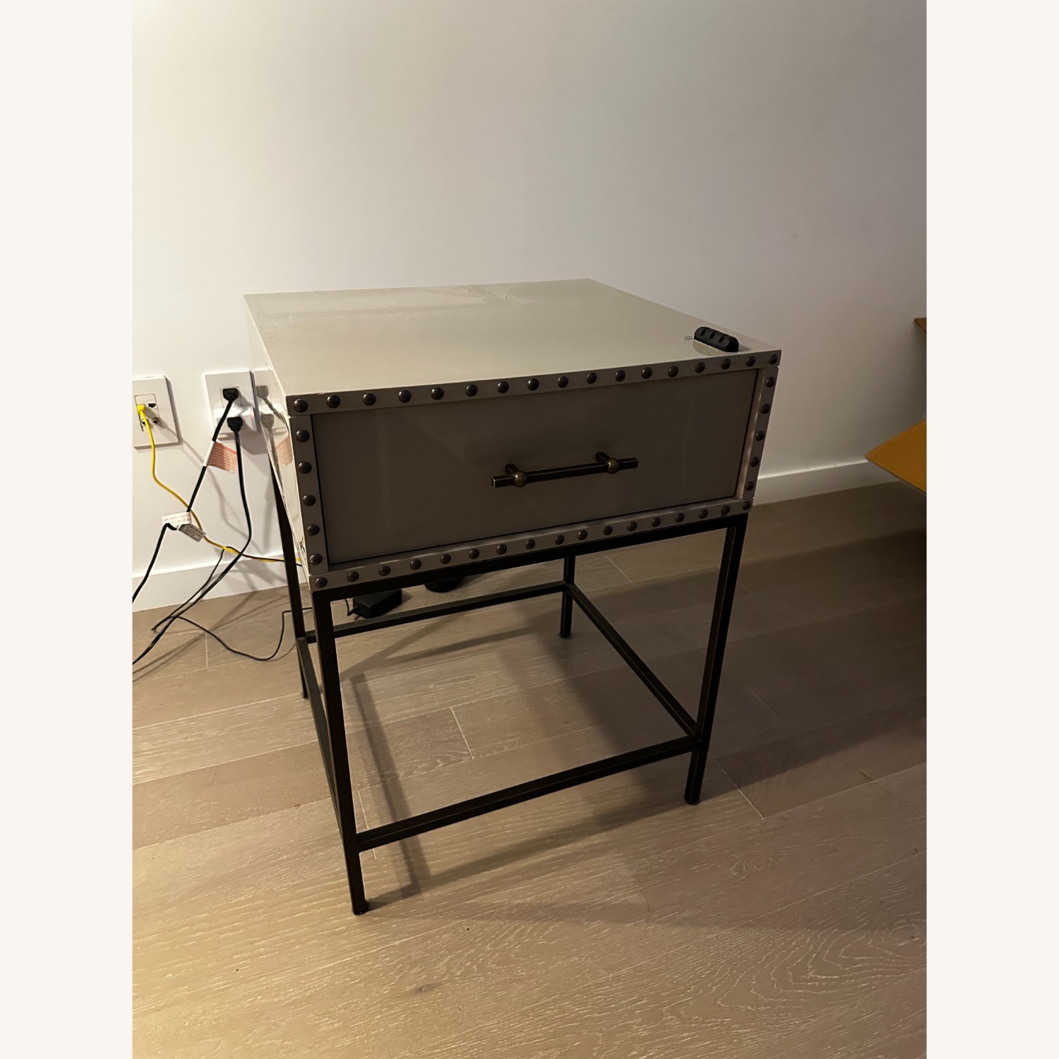 West Elm Nailhead Nightstand Grey Lacquer - image-2