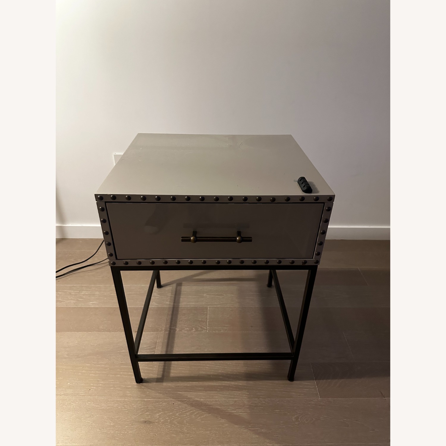 West Elm Nailhead Nightstand Grey Lacquer - image-4