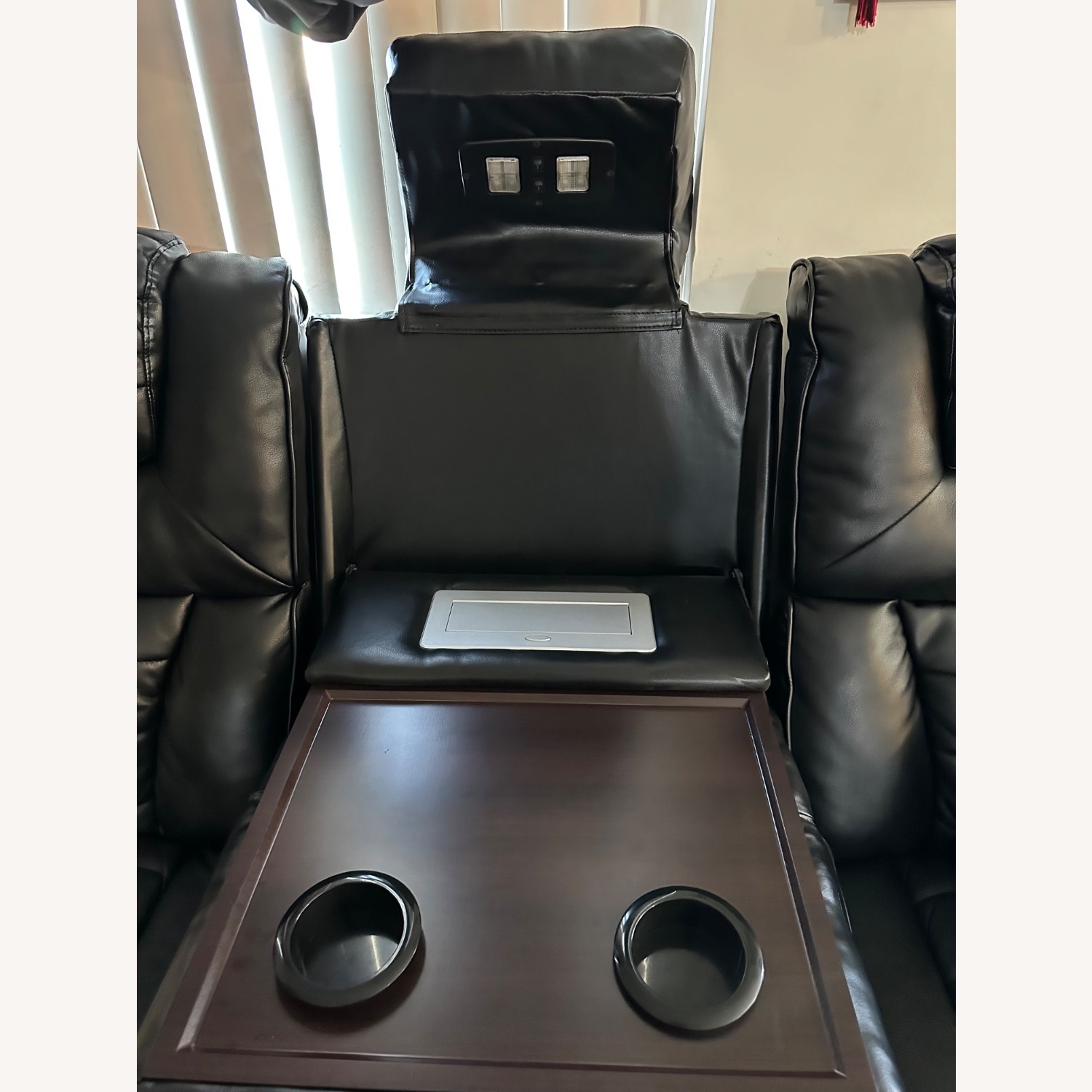 Leather Sectional Recliner USB , LED Lights - image-3