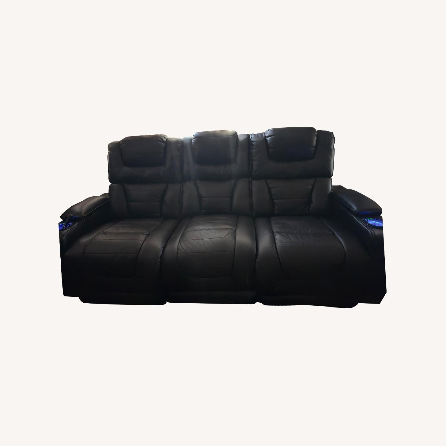 Leather Sectional Recliner USB , LED Lights - image-0