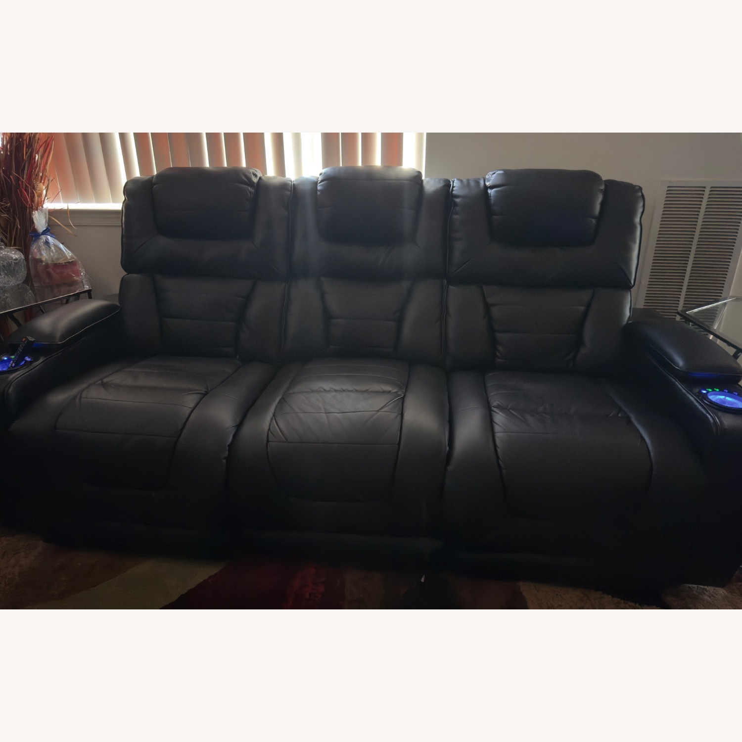 Leather Sectional Recliner USB , LED Lights - image-1
