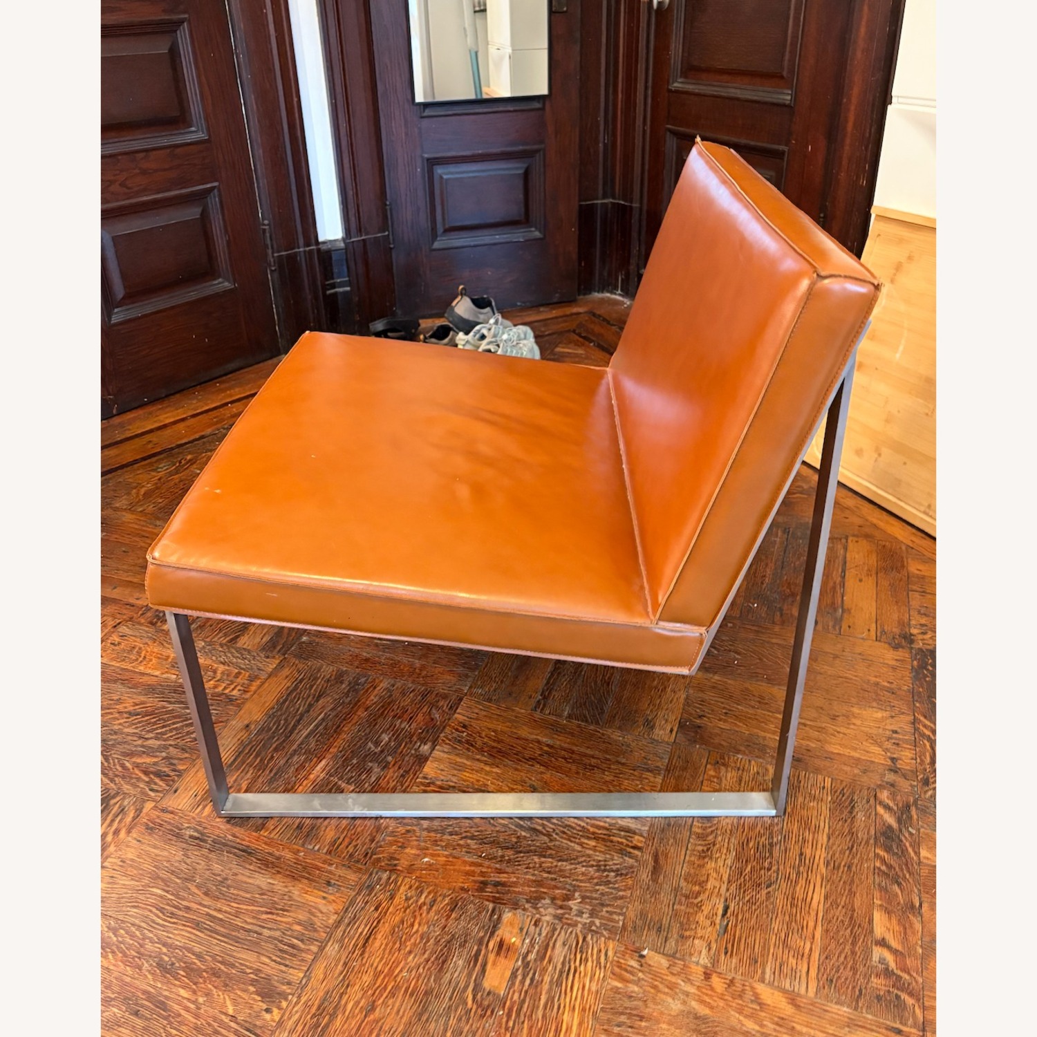 Modern Leather and Chrome Armchair - image-3