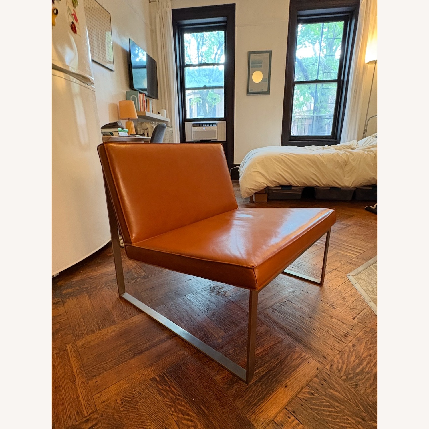 Modern Leather and Chrome Armchair - image-1