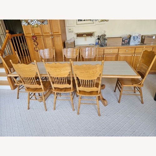 Used Oak Tile Top Dining Set  for sale on AptDeco