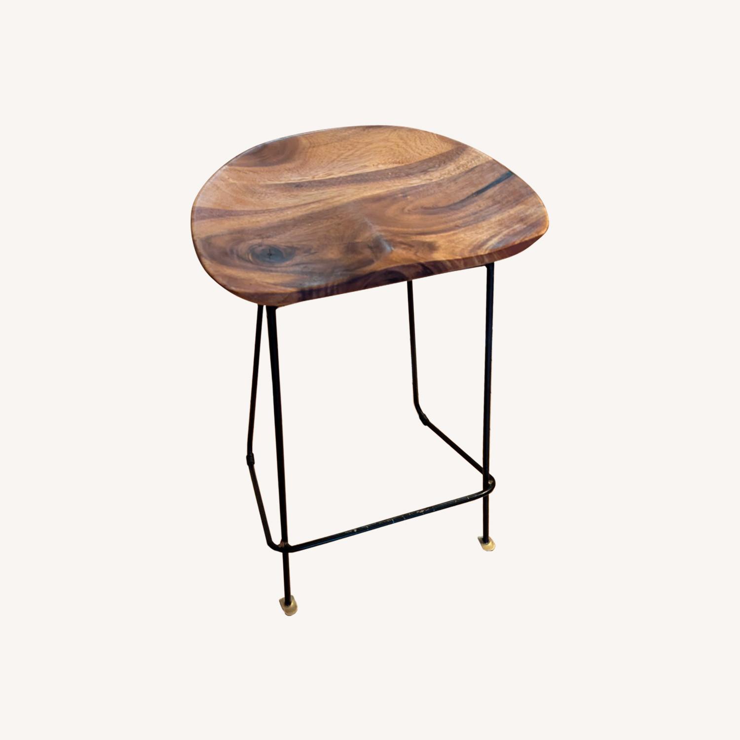 Handsome Contoured Wood Stools With Metal Base - image-0