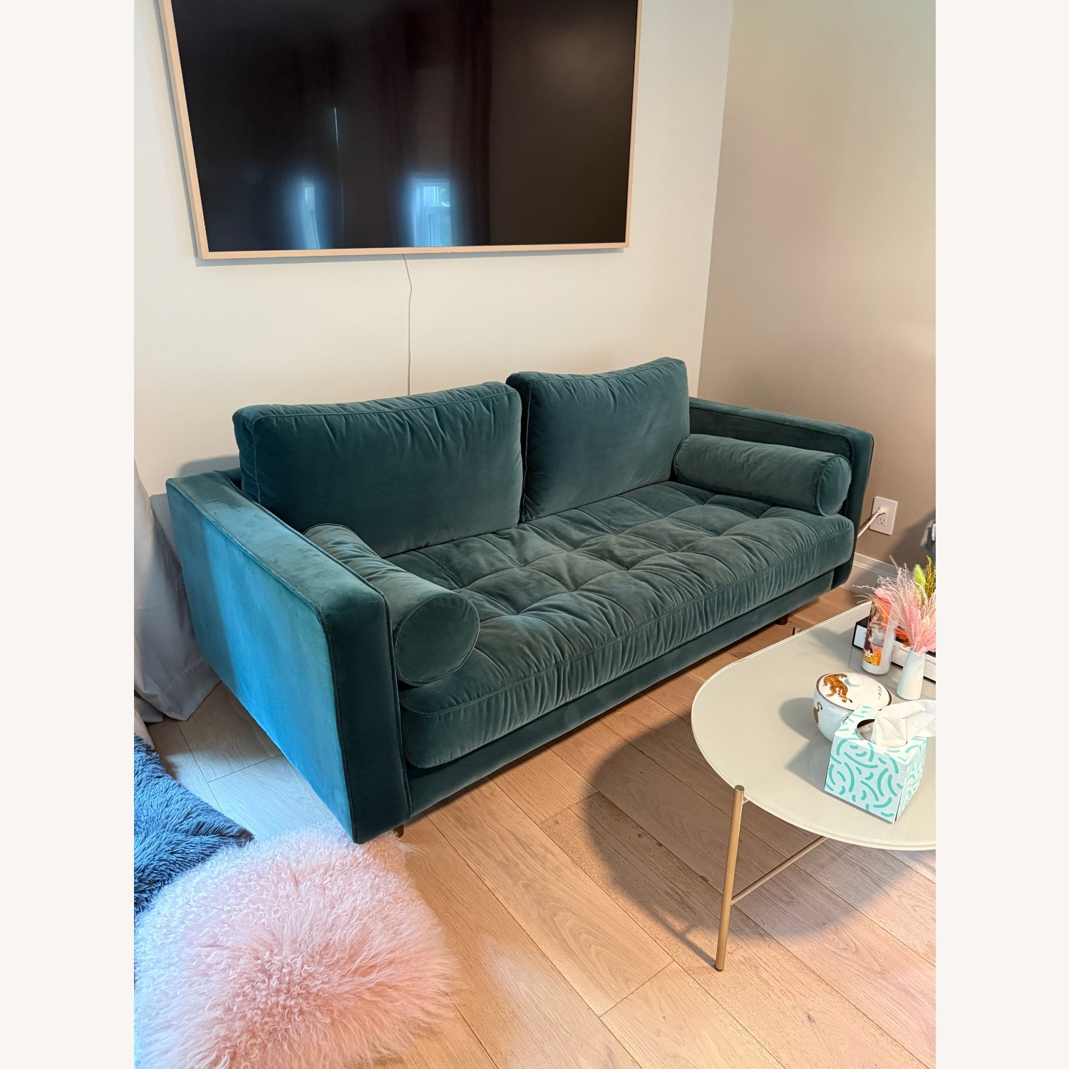 Article Teal Velvet Loveseat - image-1