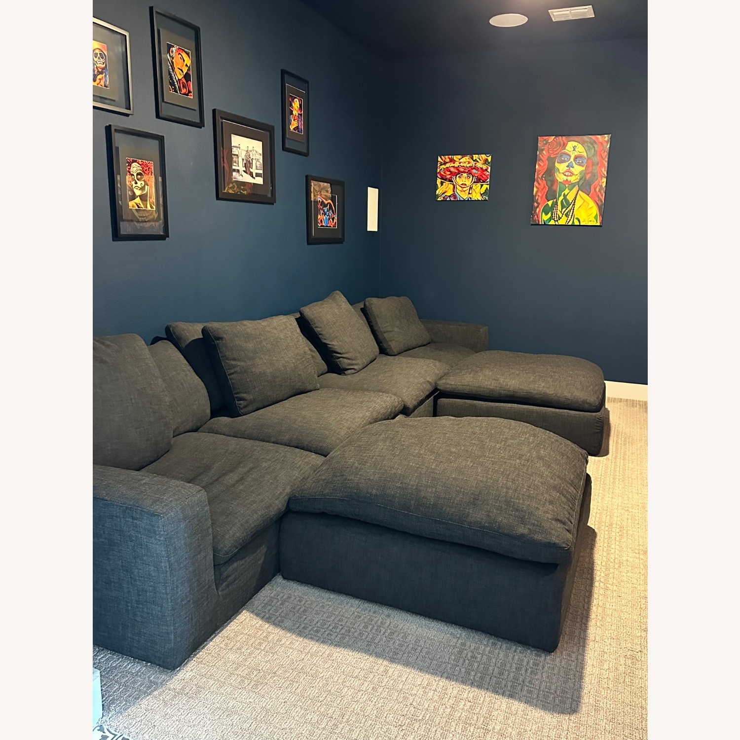 Black Linen Cloud Sectional With 2 Ottomans - image-2