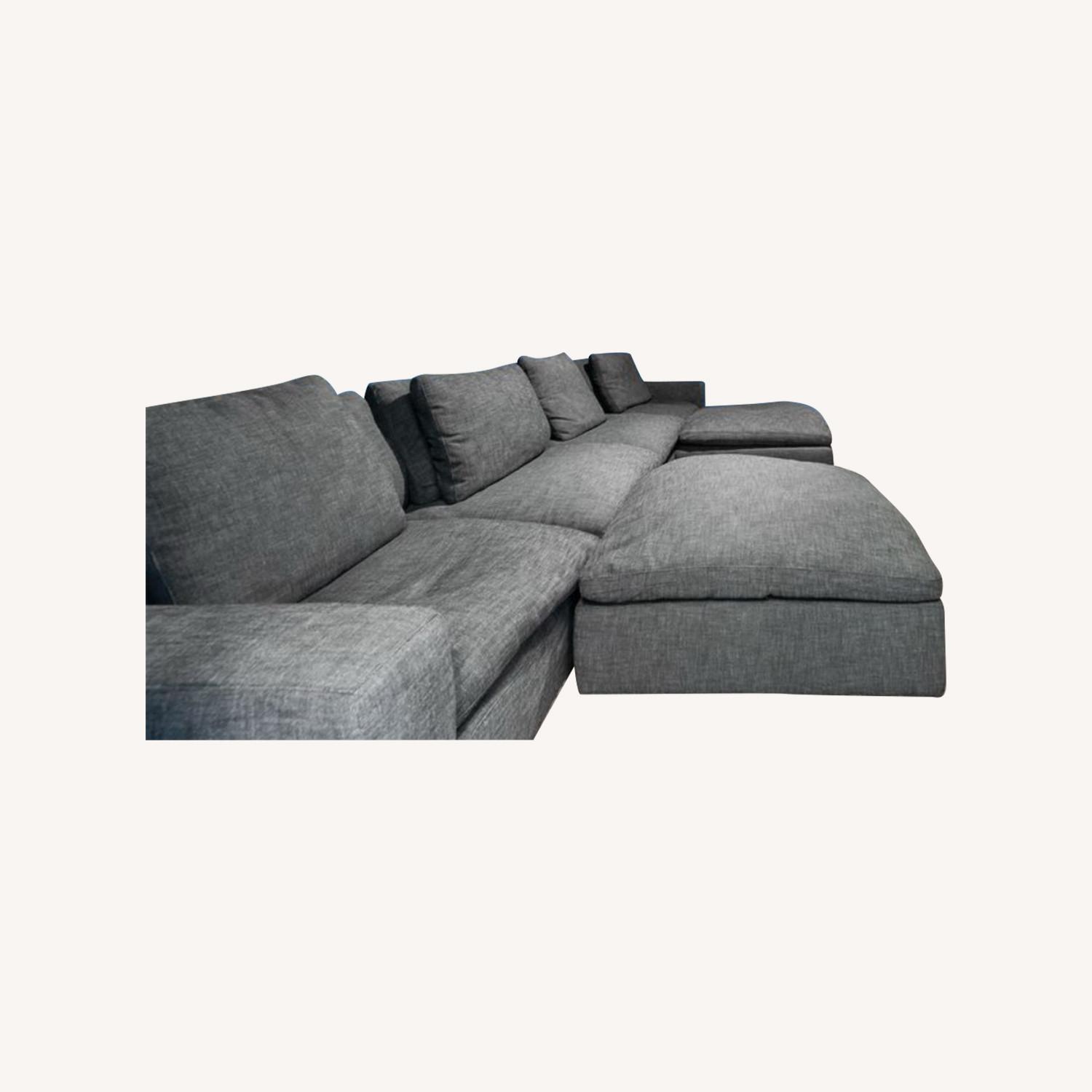 Black Linen Cloud Sectional With 2 Ottomans - image-0