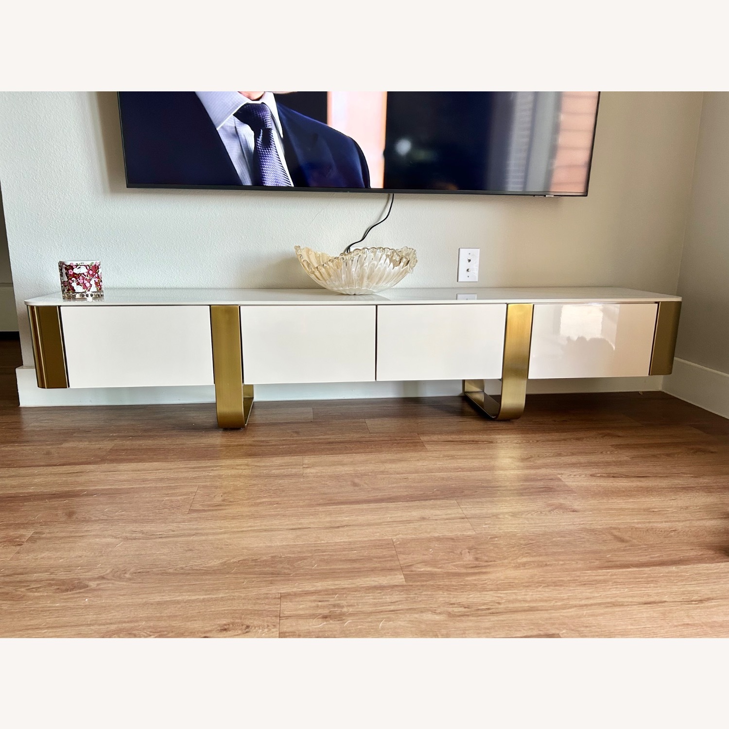 White & Gold Marble TV Stand  - image-1