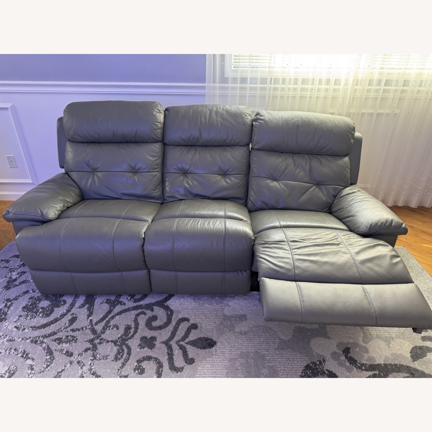 Lambent Leather Reclining Sofa (Gray) - image-3